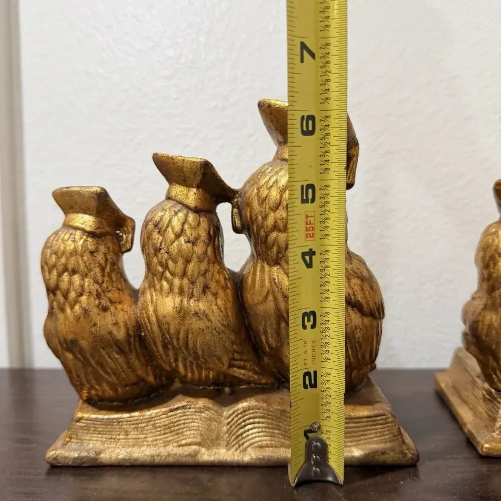 Vintage Graduate Owls Bookends Gold Marked Arnel’s Office Library Decor